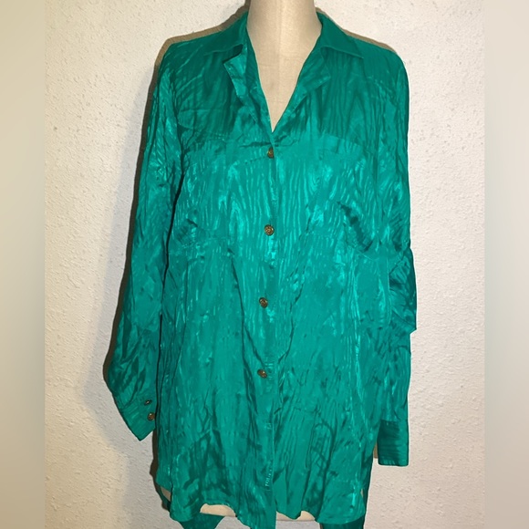 Holly Sharp vintage green open back blouse size 0/S - Picture 1 of 11